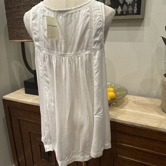 Lucky Brand Sz Large novelty Blouse Tank Top Embroidered Edwardian Babydoll New - Picture 2 of 8